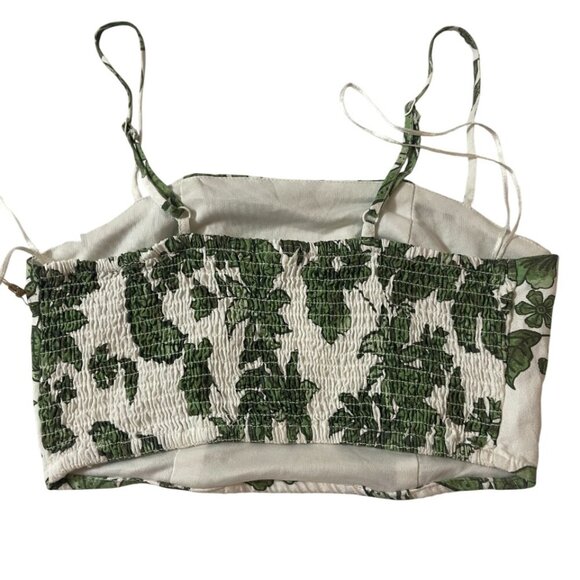 Midnight SKY. Short linen blouse size S. White and green printed. Made in India. - Picture 6 of 7